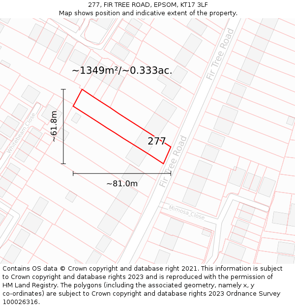 277, FIR TREE ROAD, EPSOM, KT17 3LF: Plot and title map