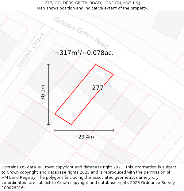 277, GOLDERS GREEN ROAD, LONDON, NW11 9JJ: Plot and title map