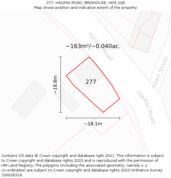 277, HALIFAX ROAD, BRIGHOUSE, HD6 2QE: Plot and title map