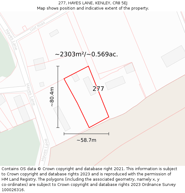 277, HAYES LANE, KENLEY, CR8 5EJ: Plot and title map