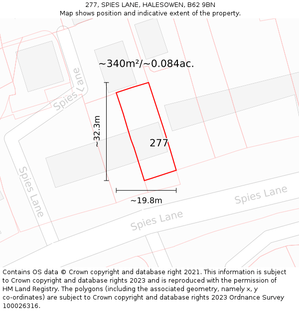 277, SPIES LANE, HALESOWEN, B62 9BN: Plot and title map