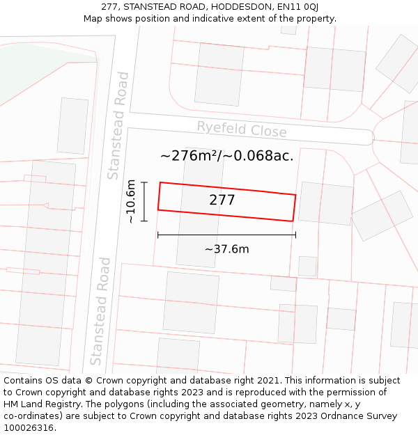 277, STANSTEAD ROAD, HODDESDON, EN11 0QJ: Plot and title map