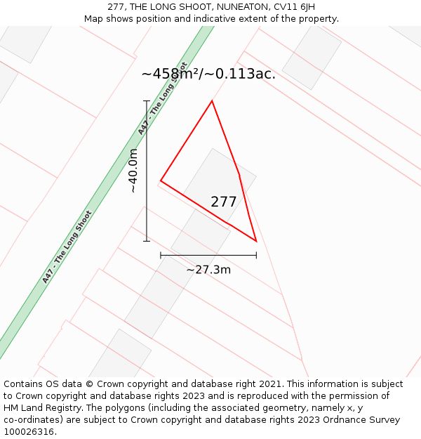 277, THE LONG SHOOT, NUNEATON, CV11 6JH: Plot and title map