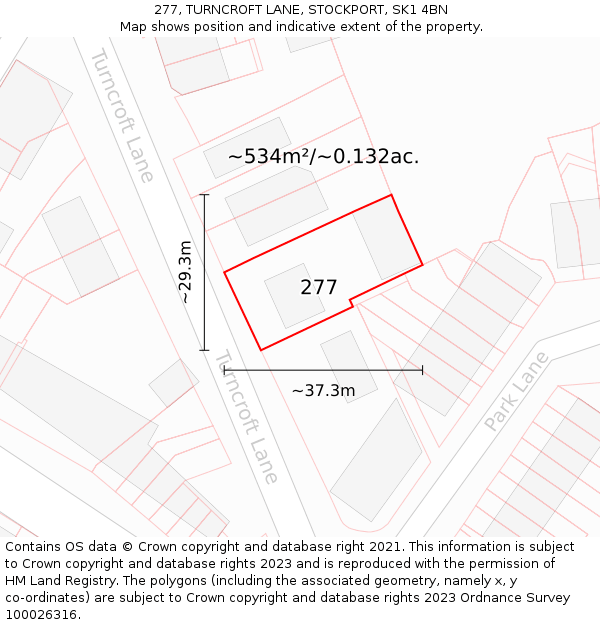 277, TURNCROFT LANE, STOCKPORT, SK1 4BN: Plot and title map