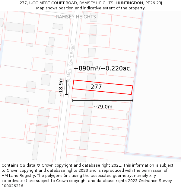 277, UGG MERE COURT ROAD, RAMSEY HEIGHTS, HUNTINGDON, PE26 2RJ: Plot and title map