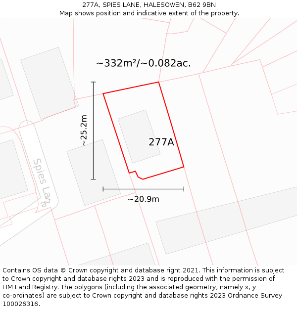 277A, SPIES LANE, HALESOWEN, B62 9BN: Plot and title map