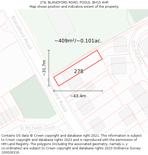 278, BLANDFORD ROAD, POOLE, BH15 4HR: Plot and title map