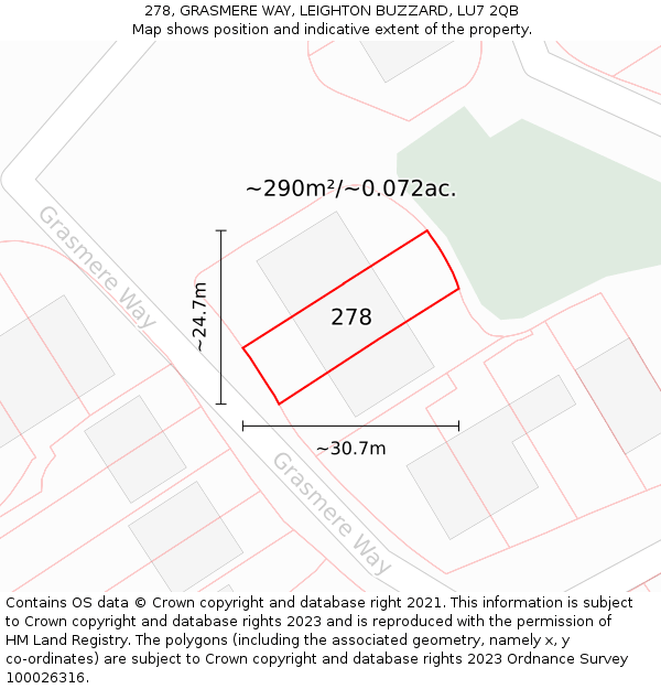 278, GRASMERE WAY, LEIGHTON BUZZARD, LU7 2QB: Plot and title map