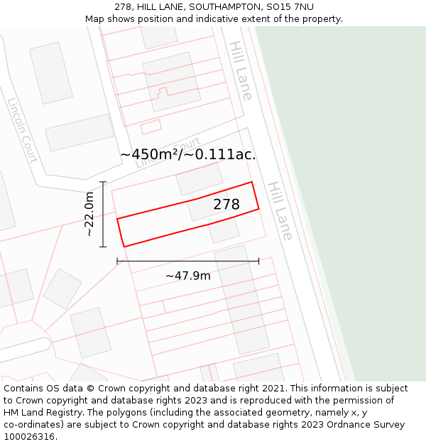 278, HILL LANE, SOUTHAMPTON, SO15 7NU: Plot and title map