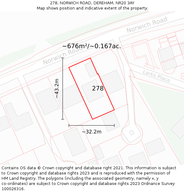 278, NORWICH ROAD, DEREHAM, NR20 3AY: Plot and title map