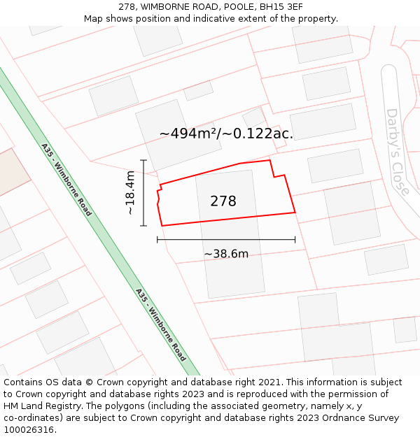 278, WIMBORNE ROAD, POOLE, BH15 3EF: Plot and title map