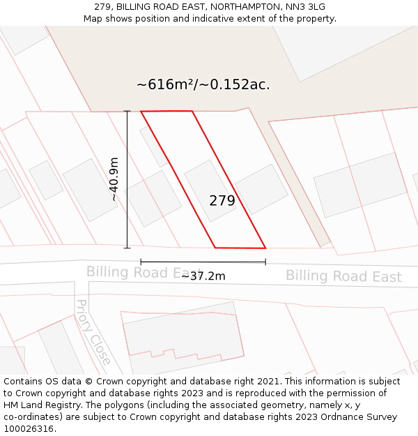 279, BILLING ROAD EAST, NORTHAMPTON, NN3 3LG: Plot and title map