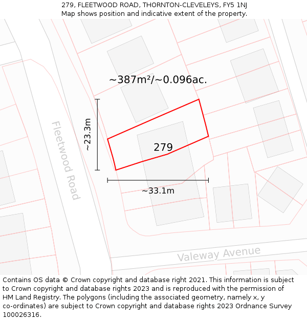 279, FLEETWOOD ROAD, THORNTON-CLEVELEYS, FY5 1NJ: Plot and title map