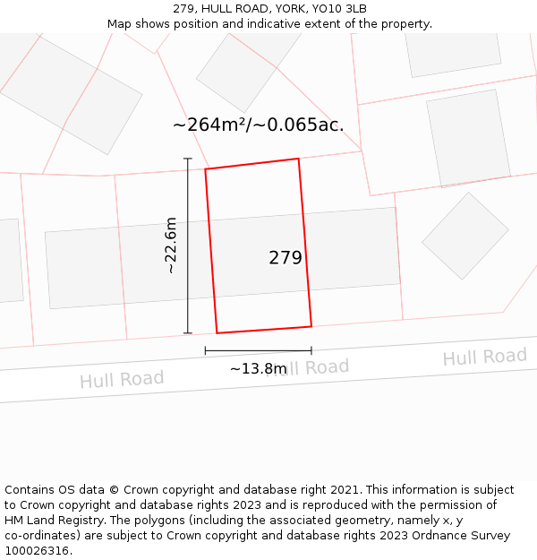 279, HULL ROAD, YORK, YO10 3LB: Plot and title map
