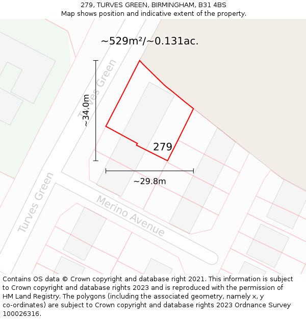 279, TURVES GREEN, BIRMINGHAM, B31 4BS: Plot and title map