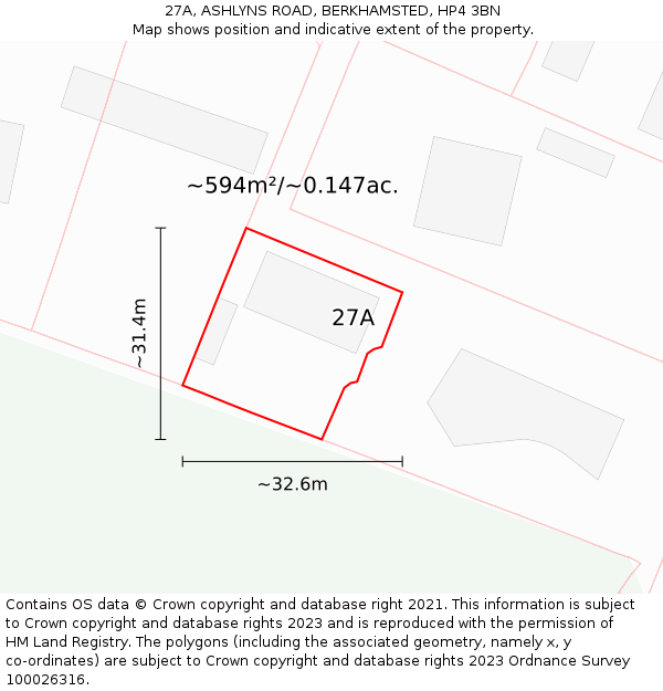 27A, ASHLYNS ROAD, BERKHAMSTED, HP4 3BN: Plot and title map