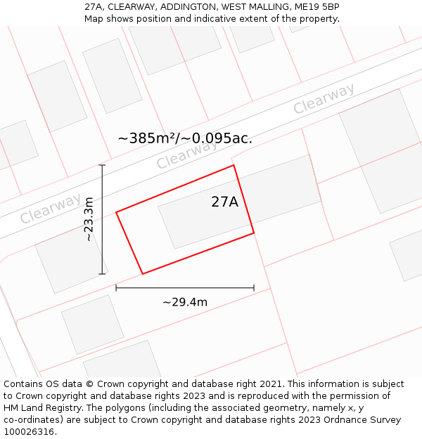 27A, CLEARWAY, ADDINGTON, WEST MALLING, ME19 5BP: Plot and title map