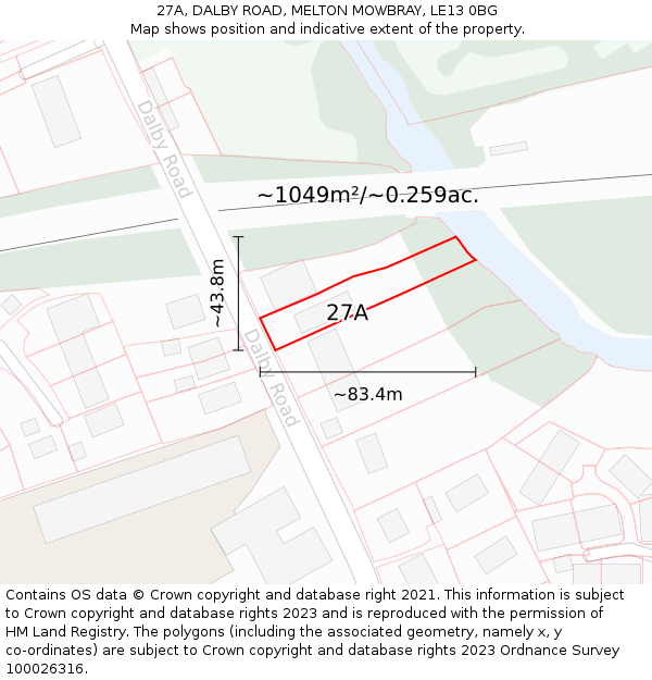 27A, DALBY ROAD, MELTON MOWBRAY, LE13 0BG: Plot and title map