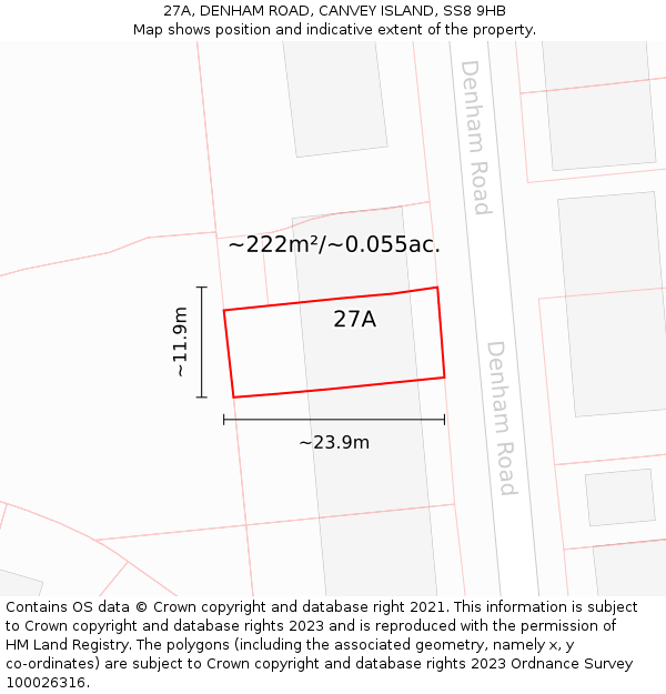 27A, DENHAM ROAD, CANVEY ISLAND, SS8 9HB: Plot and title map