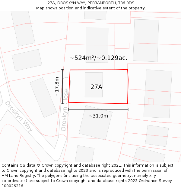 27A, DROSKYN WAY, PERRANPORTH, TR6 0DS: Plot and title map