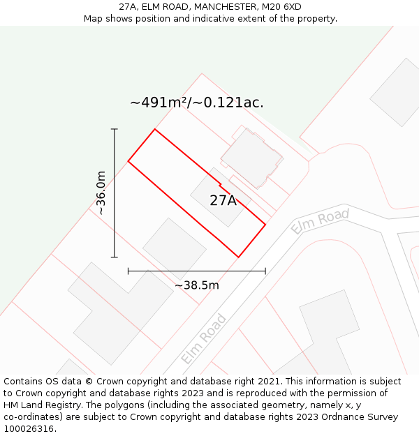 27A, ELM ROAD, MANCHESTER, M20 6XD: Plot and title map