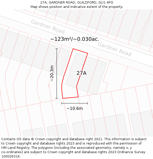 27A, GARDNER ROAD, GUILDFORD, GU1 4PG: Plot and title map