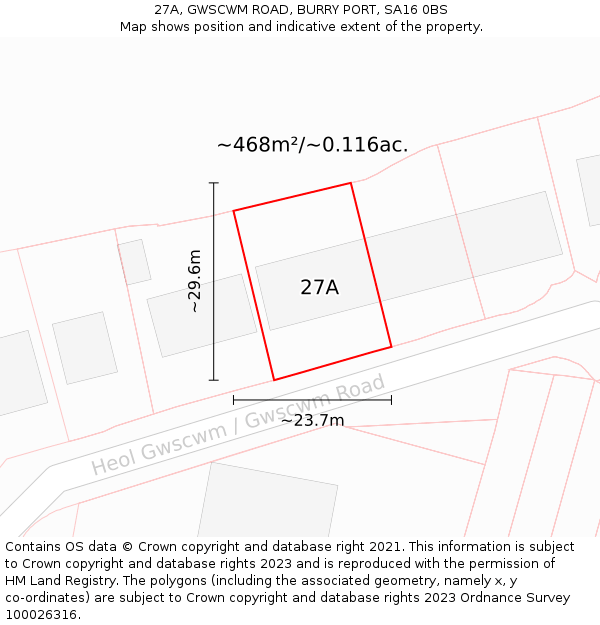 27A, GWSCWM ROAD, BURRY PORT, SA16 0BS: Plot and title map