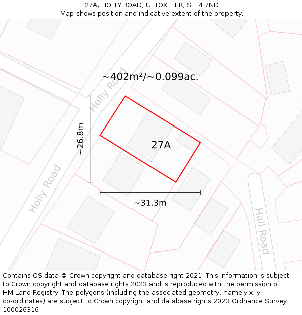 27A, HOLLY ROAD, UTTOXETER, ST14 7ND: Plot and title map