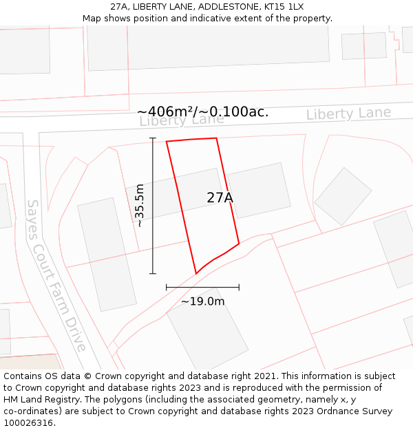 27A, LIBERTY LANE, ADDLESTONE, KT15 1LX: Plot and title map