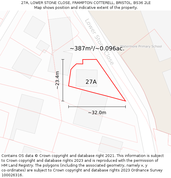 27A, LOWER STONE CLOSE, FRAMPTON COTTERELL, BRISTOL, BS36 2LE: Plot and title map