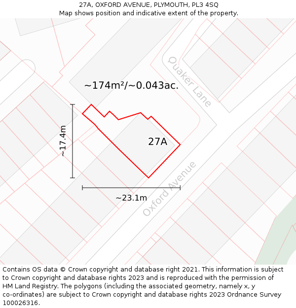 27A, OXFORD AVENUE, PLYMOUTH, PL3 4SQ: Plot and title map