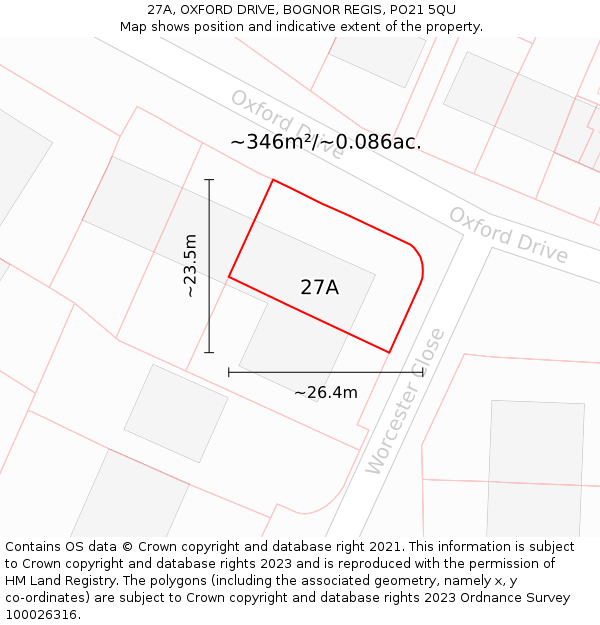 27A, OXFORD DRIVE, BOGNOR REGIS, PO21 5QU: Plot and title map