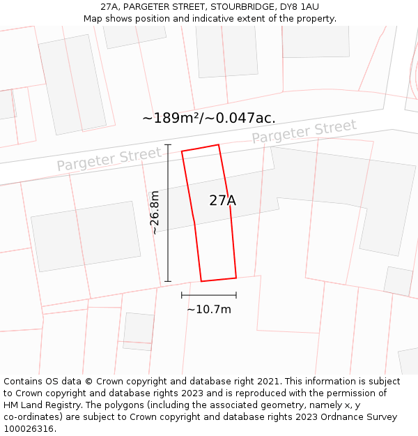 27A, PARGETER STREET, STOURBRIDGE, DY8 1AU: Plot and title map