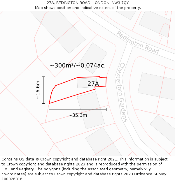 27A, REDINGTON ROAD, LONDON, NW3 7QY: Plot and title map