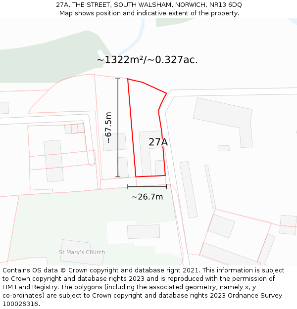 27A, THE STREET, SOUTH WALSHAM, NORWICH, NR13 6DQ: Plot and title map