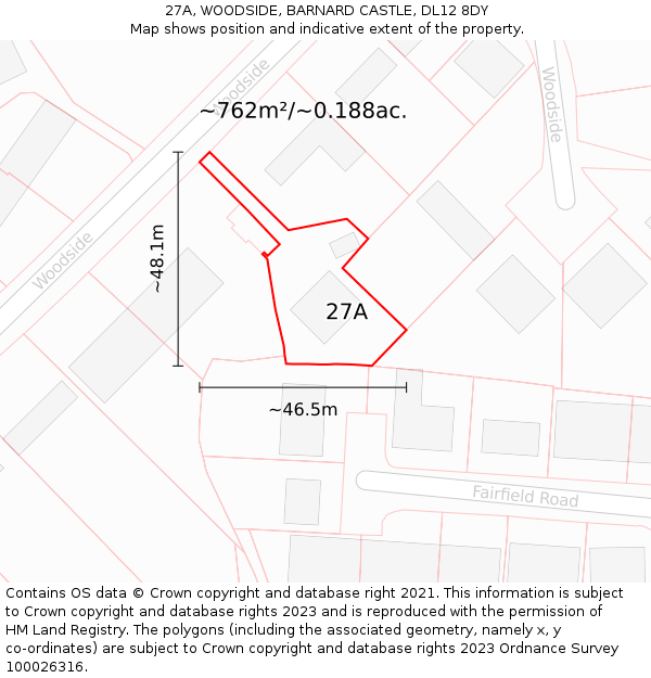 27A, WOODSIDE, BARNARD CASTLE, DL12 8DY: Plot and title map