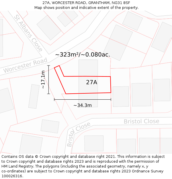 27A, WORCESTER ROAD, GRANTHAM, NG31 8SF: Plot and title map