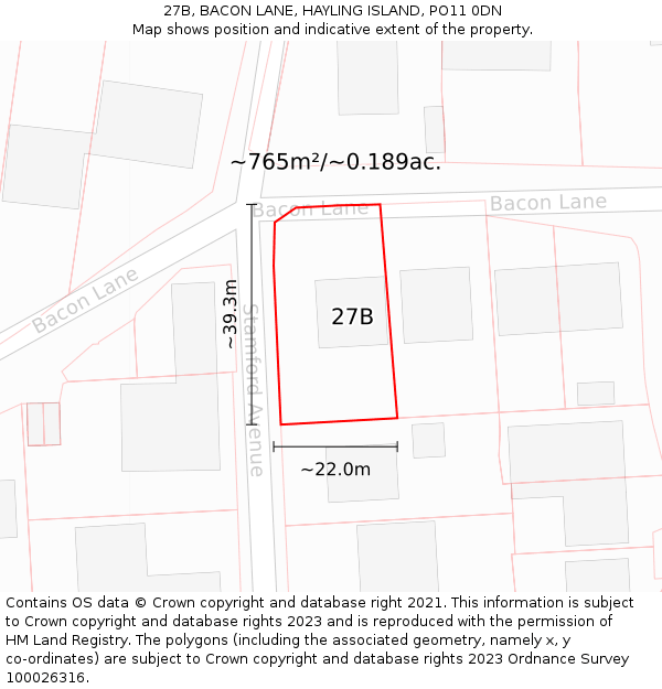 27B, BACON LANE, HAYLING ISLAND, PO11 0DN: Plot and title map