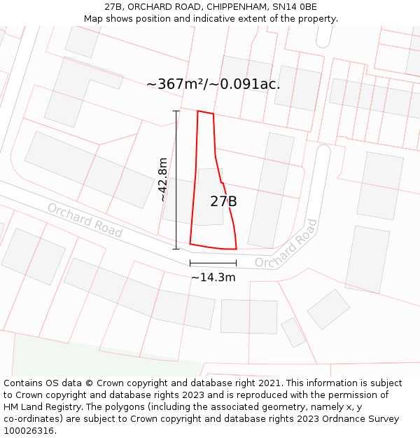 27B, ORCHARD ROAD, CHIPPENHAM, SN14 0BE: Plot and title map