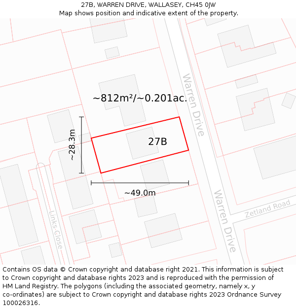 27B, WARREN DRIVE, WALLASEY, CH45 0JW: Plot and title map