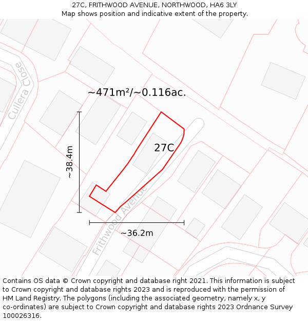 27C, FRITHWOOD AVENUE, NORTHWOOD, HA6 3LY: Plot and title map