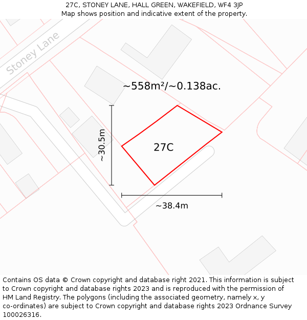 27C, STONEY LANE, HALL GREEN, WAKEFIELD, WF4 3JP: Plot and title map