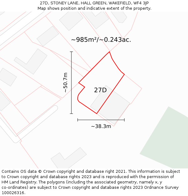 27D, STONEY LANE, HALL GREEN, WAKEFIELD, WF4 3JP: Plot and title map