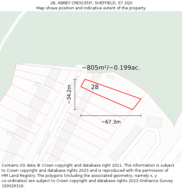 28, ABBEY CRESCENT, SHEFFIELD, S7 2QX: Plot and title map