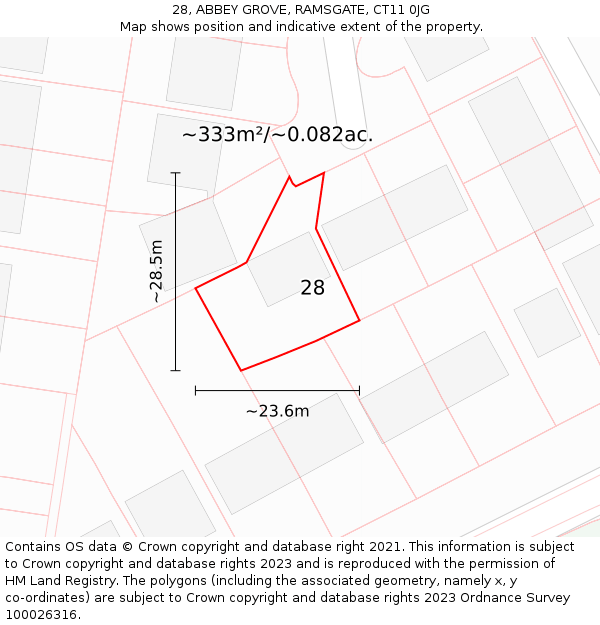 28, ABBEY GROVE, RAMSGATE, CT11 0JG: Plot and title map