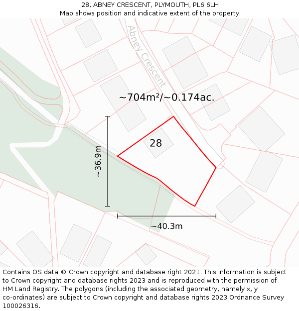 28, ABNEY CRESCENT, PLYMOUTH, PL6 6LH: Plot and title map