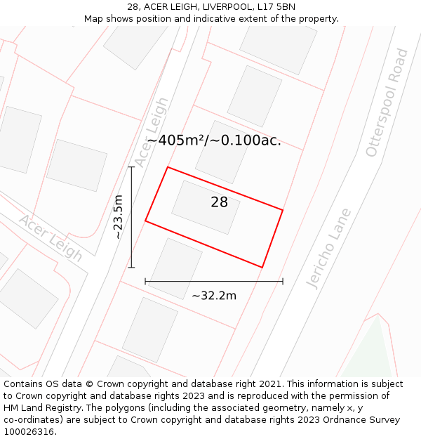 28, ACER LEIGH, LIVERPOOL, L17 5BN: Plot and title map