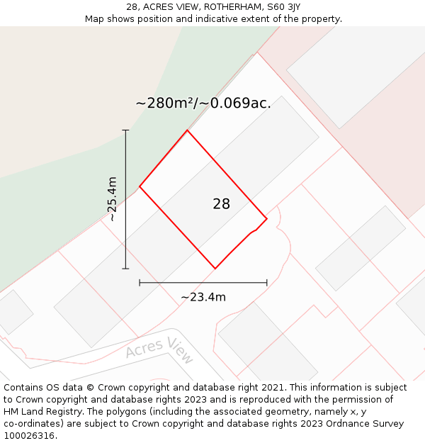 28, ACRES VIEW, ROTHERHAM, S60 3JY: Plot and title map