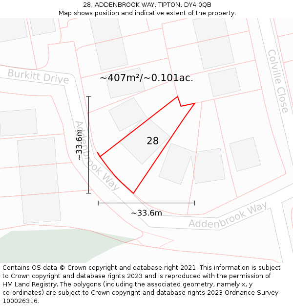 28, ADDENBROOK WAY, TIPTON, DY4 0QB: Plot and title map