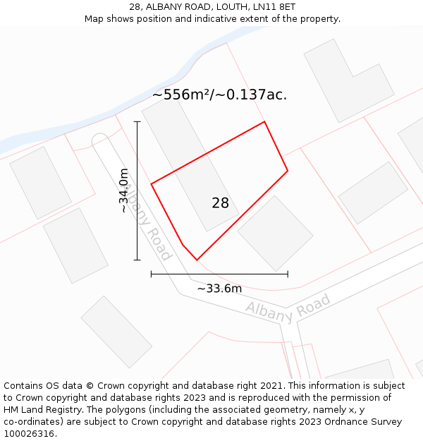 28, ALBANY ROAD, LOUTH, LN11 8ET: Plot and title map